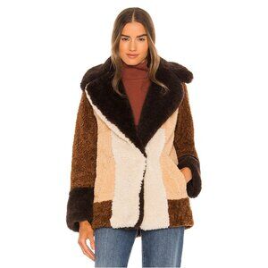 A.L.C. Stefan Faux Fur Shearling Patchwork Coat / XS / Brown Multi Teddy Sherpa